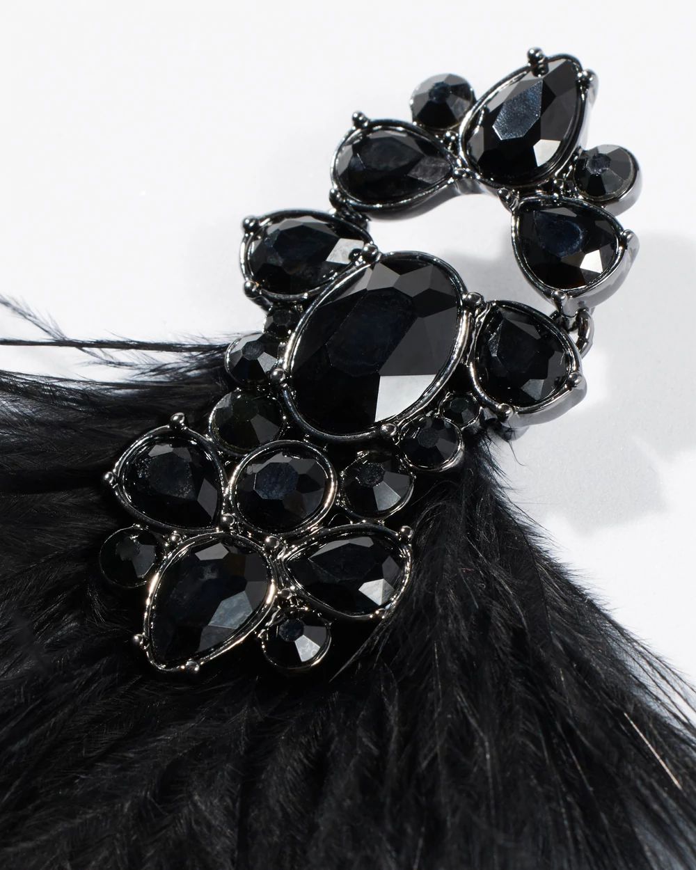 Gunmetal Black Feather Statement Earring | White House Black